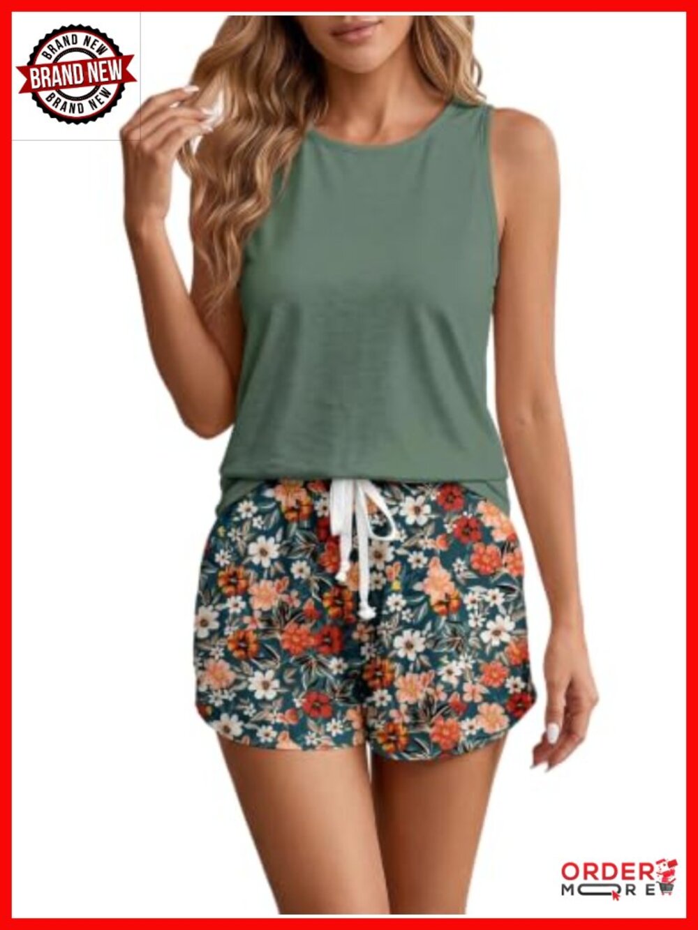 Women's Plus Size 2 Piece Shorts Set Sleeveless Tank Tops Floral Print